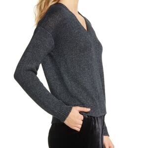 Eileen Fisher V Neck Sweater XS Organic Linen Shimmer Chainette Knit Sustainable